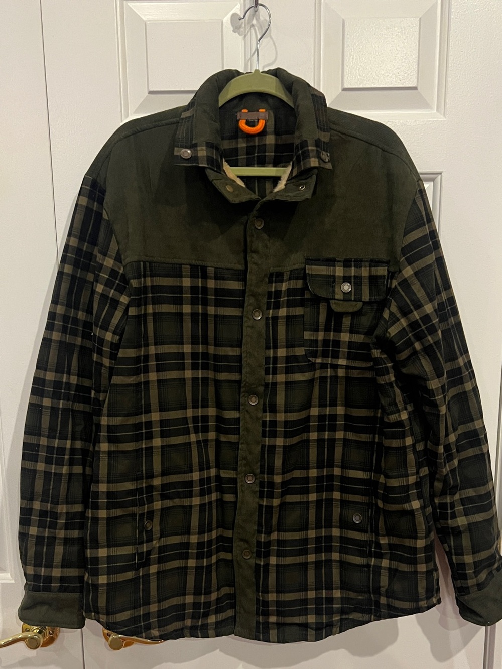Men's Olive Green Plaid Button-Up Jacket